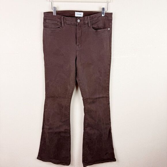Frame Brown Canvas Coated Bootcut Jeans Size 33 - Picture 1 of 8